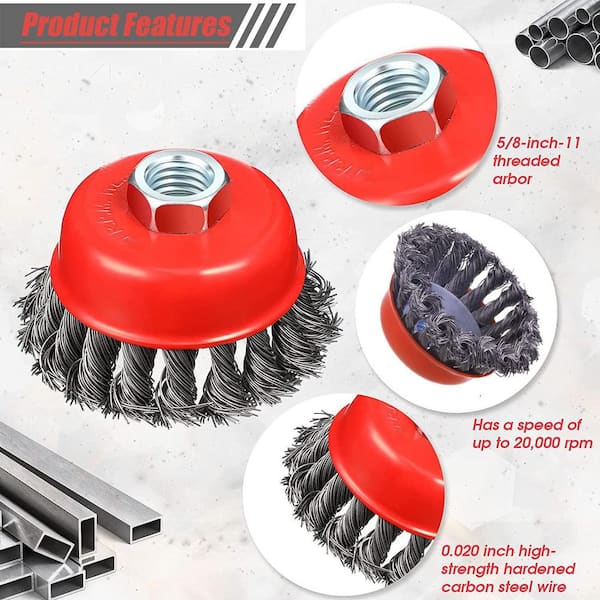 20-Piece Wire Cup Brush for Angle Grinders 4 Inch Knotted 5/8 Inch