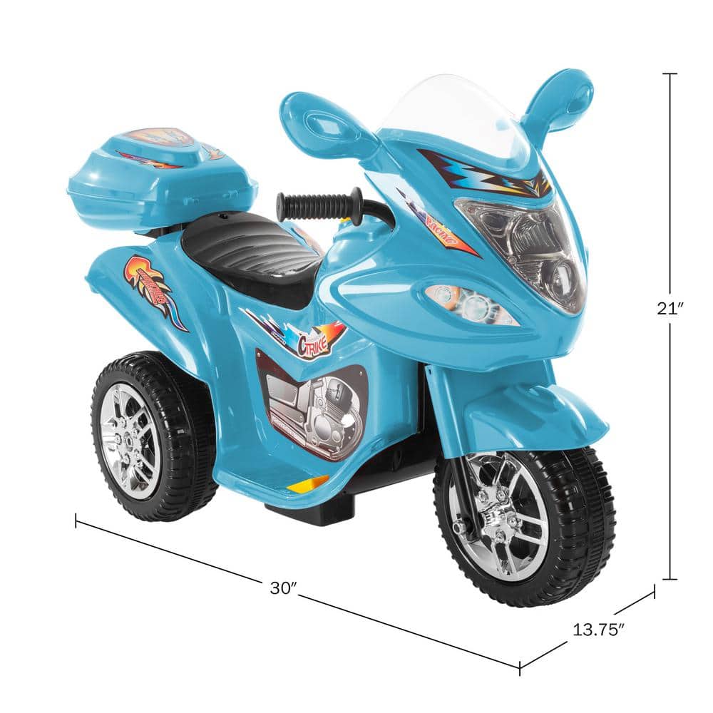 Toy Time Kids Motorcycle - 3-Wheel Electric Ride-On Car with Reverse, Sounds, Headlights - Blue