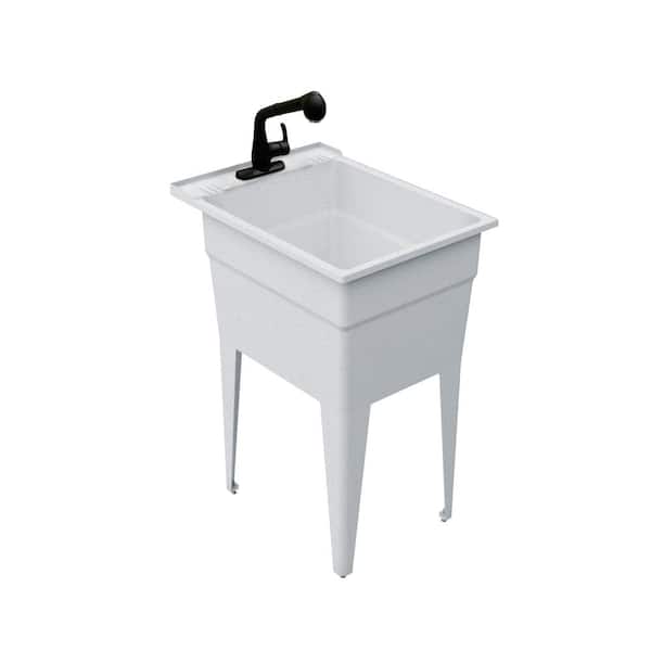 RUGGED TUB 18 in. x 24 in. Granite Freestanding Utility/Laundry Sink with 1-Handle Black Pullout Faucet and Installation Kit