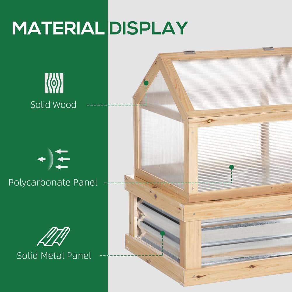 Natural Wood Raised Garden Bed with Polycarbonate Greenhouse Cover