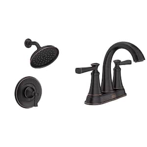 Rumson 4 in. Centerset Bathroom Faucet and Single-Handle 1-Spray Shower Faucet in Legacy Bronze (Valve Included)