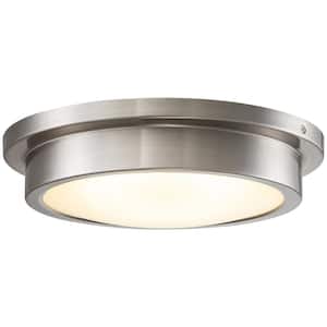 14 in. 1-Light Brushed Nickel Dimmable 30-Watt LED Flush Mount Ceiling Light with Glass Shade