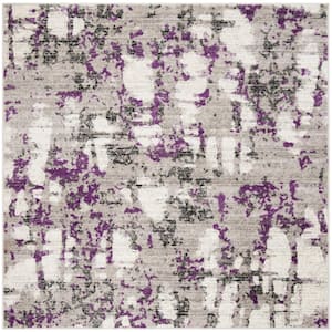 Skyler Gray/Purple 7 ft. x 7 ft. Square Geometric Area Rug