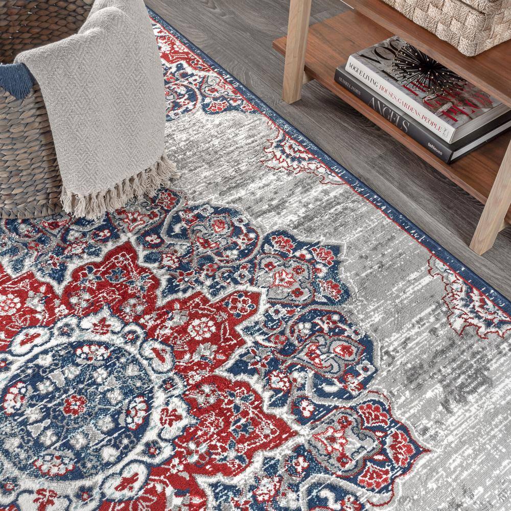 Navy and Red Persian Medallion 5x8 Area Rug