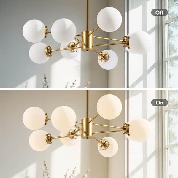 Merra 8-Light Antique Brass Sputnik Style Chandelier with White
