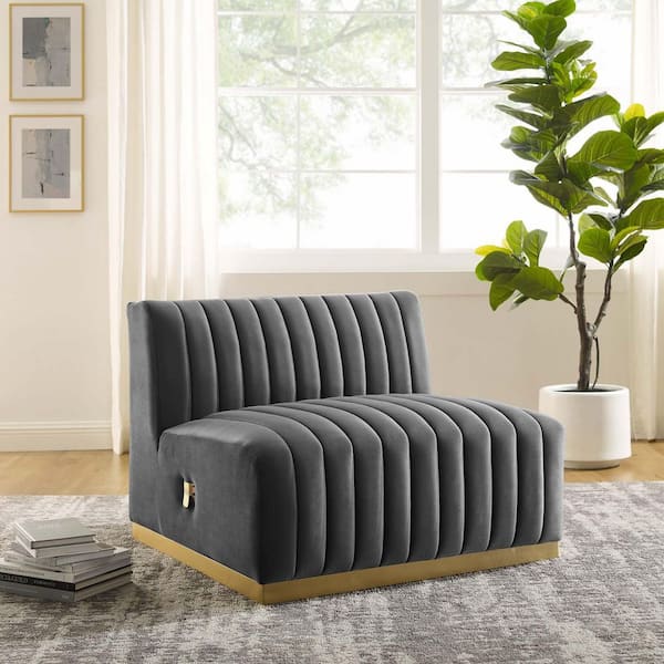 MODWAY Conjure 36 in. Gray Channel Tufted Performance Velvet 1-Piece Armless Chair