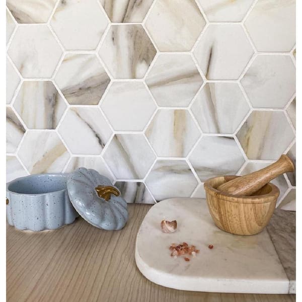 White Ceramic And Pearl Glass Hexagon Mosaic Tile