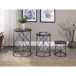 Melmar 22 in., 18.13 in. and 11.4 in. H Walnut and Black 3-Piece Nesting Tables