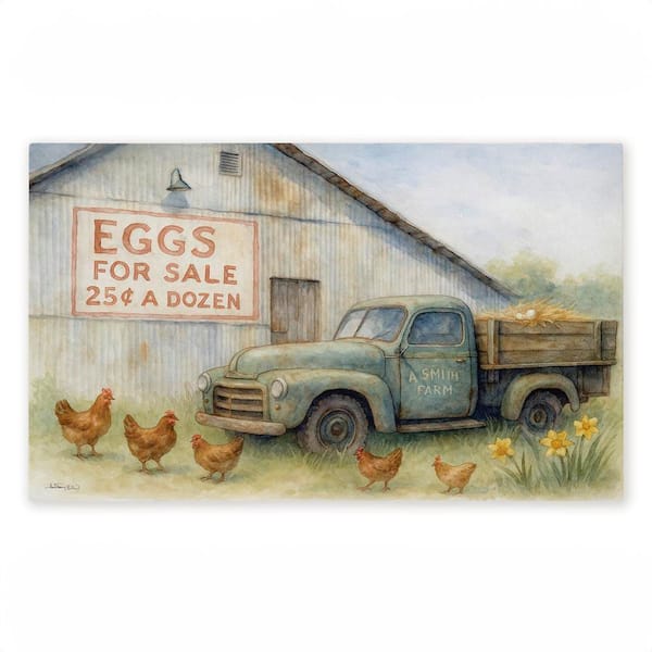 Eggs For Sale Farmhouse Green 18 in. x 30 in. Polyester Non-Slip Outdoor Door Mat