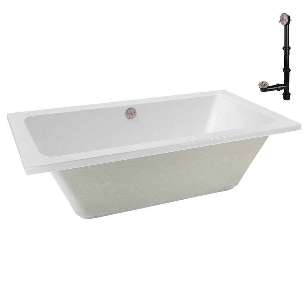 66'' x 34'' Glossy White Acrylic Soaking Drop-In Bathtub