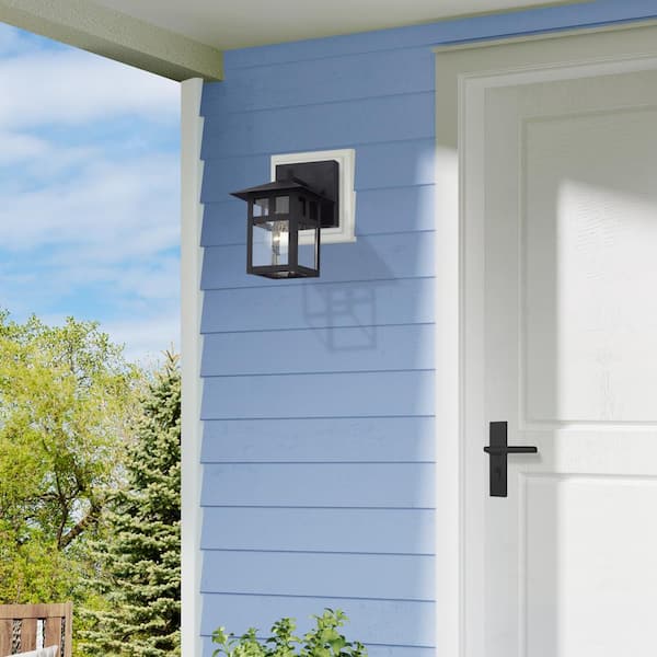 Crestlake 8.5 in. 1-Light Textured Black Outdoor Hardwired Wall Lantern Sconce with No Bulbs Included