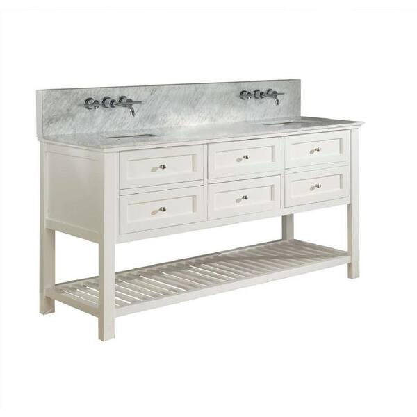 Direct vanity sink Mission Spa Premium 70 in. Double Vanity in Pearl White with Marble Vanity Top in Carrara White