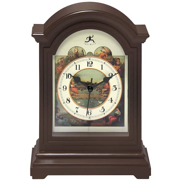 Infinity Instruments Brown Plastic Grandfather-Style Tabletop Clock