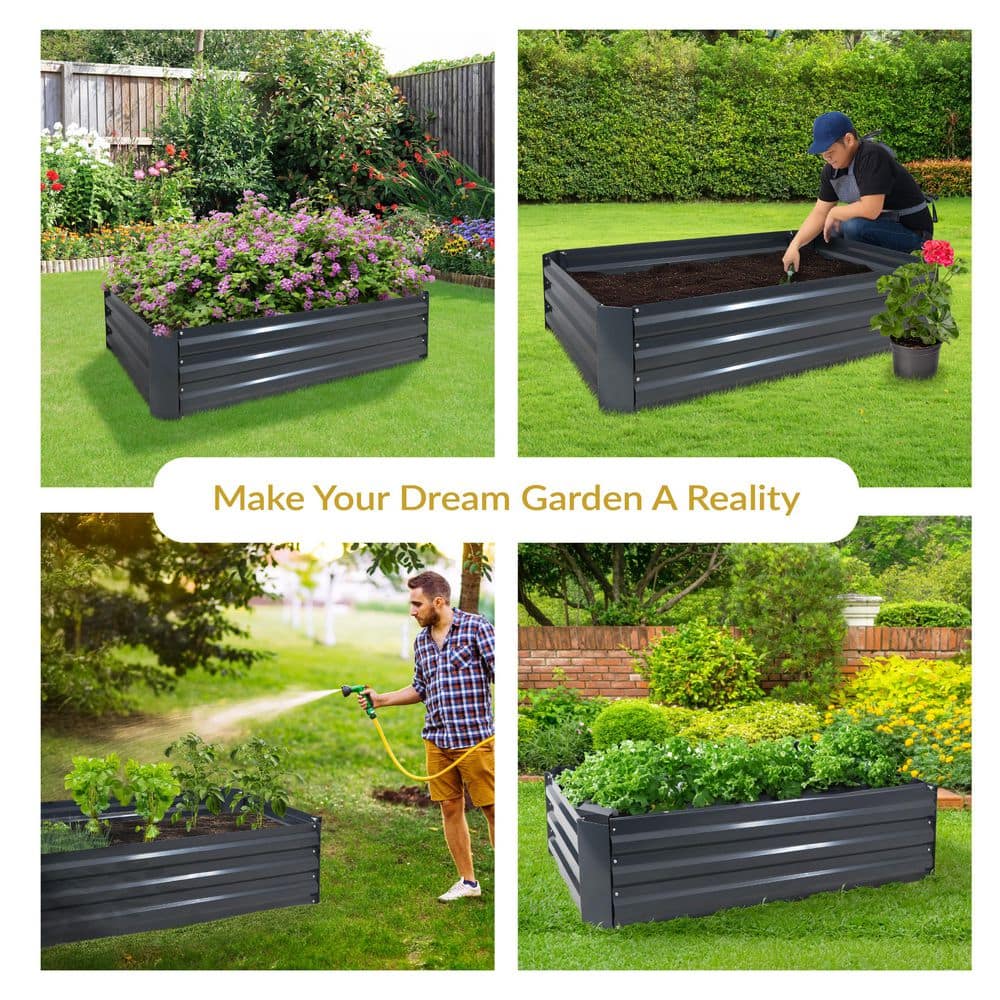 Rust-Resistant Dark Gray Galvanized Steel 48" Raised Garden Bed