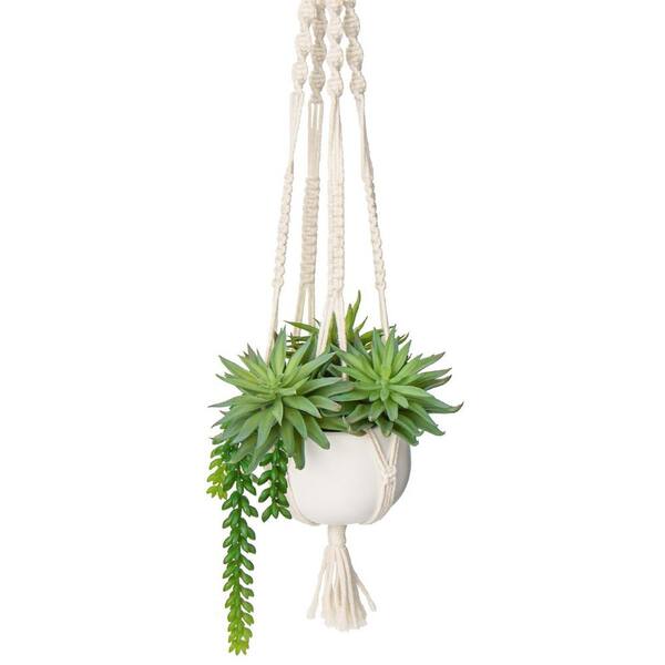 Unbranded 29.5 in. Green Indoor Boho Artificial Hanging Succulent Plant  with Ceramic Pot and Macrame Planter Decor 59D0303AB55