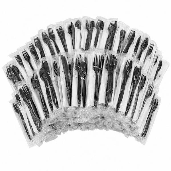 100 Pack Plastic Cutlery Packets, Individually Wrapped Utensil Sets with Napkin Salt Pepper for Restaurant Delivery