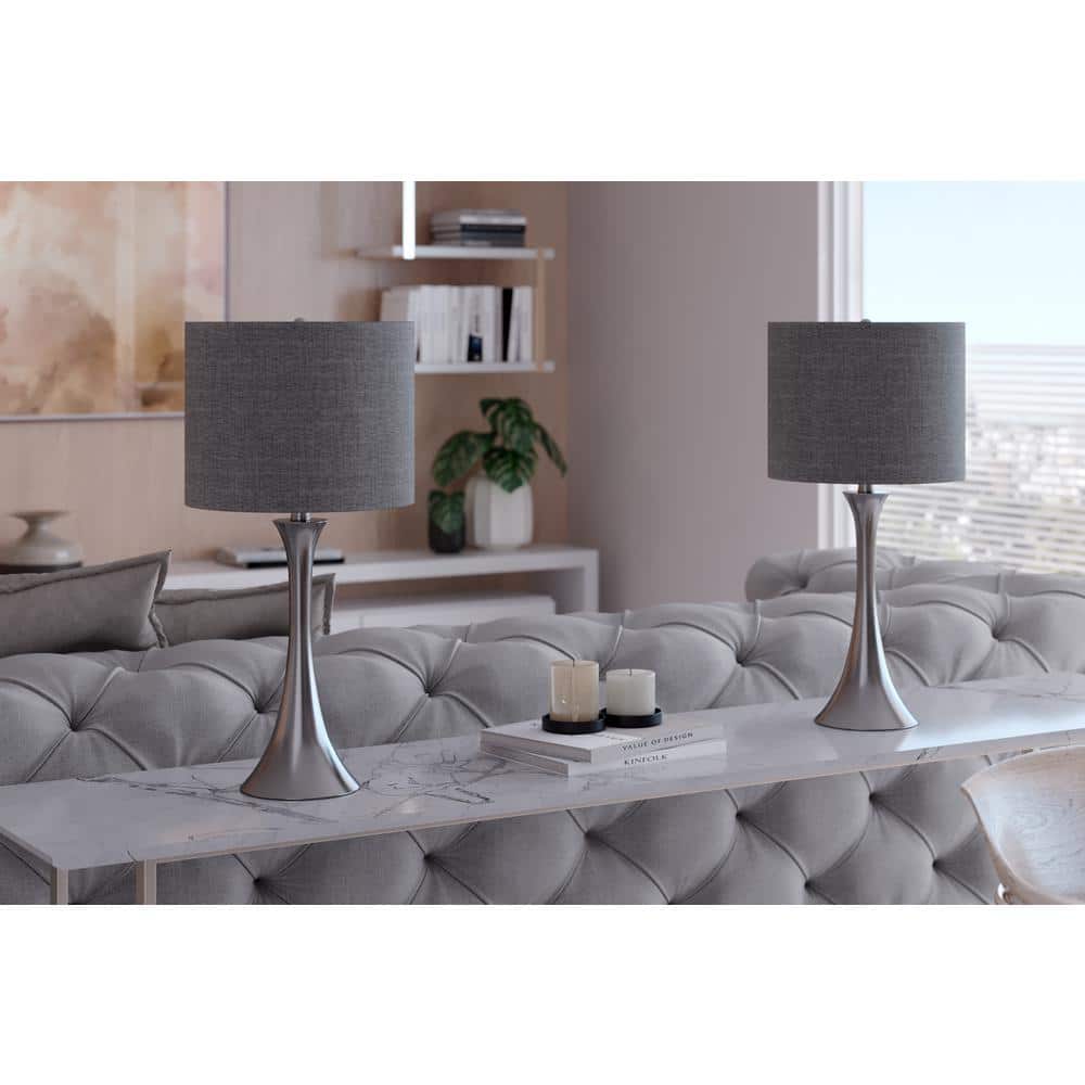 24" Black and Nickel Metal Candlestick Table Lamps Set of 2