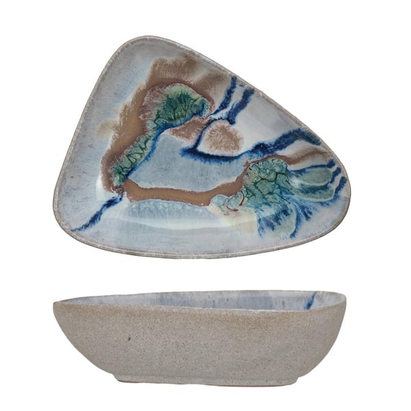 7.5 in. 18.5 fl. oz. Multicolor Triangular Abstract Artistry Stoneware Serving Bowl