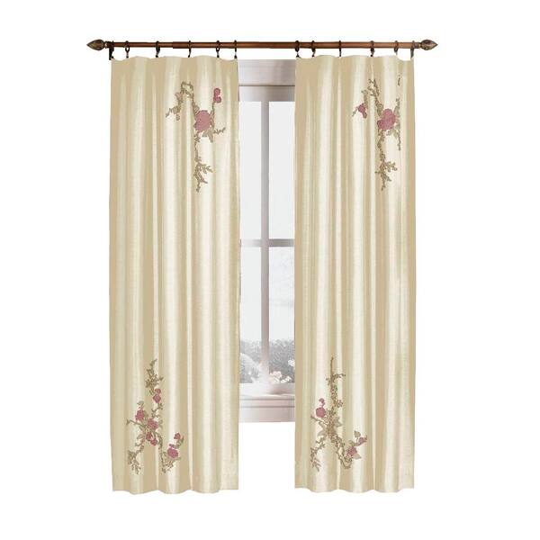 Curtainworks Semi-Opaque Asia 44 in. x 95 in. Ivory Floral Embroidered Faux Silk Panel