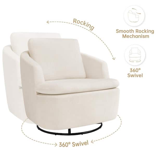 Arthur 35 in. Oatmeal White Fabric Upholstered Swivel Glider Arm Chair with Metal Base Swivel Accent Chair Set of 2