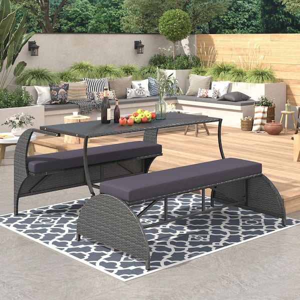 Composite Versatile Outdoor Loveseat that converts to four seats and a table, suitable with Gray Cushions