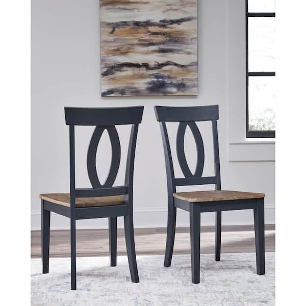 Landocken Dark Blue / Light Brown Wood Side Chair Set of 2