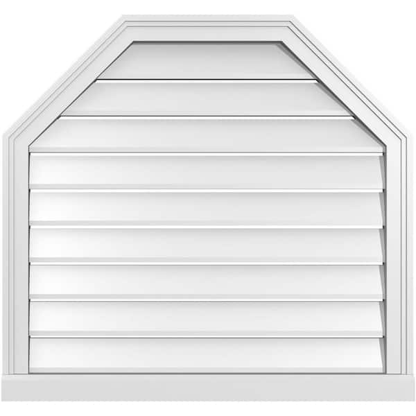 Ekena Millwork 32" x 30" Octagonal Top Surface Mount PVC Gable Vent: Functional with Brickmould Sill Frame