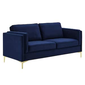 Kaiya 71 in. Midnight Blue Solid Performance Velvet 2-Seater Square Arm Sofa with Removable Cushions