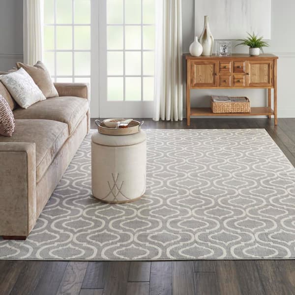 Jubilant Grey 9 ft. x 12 ft. Trellis Transitional Area Rug
