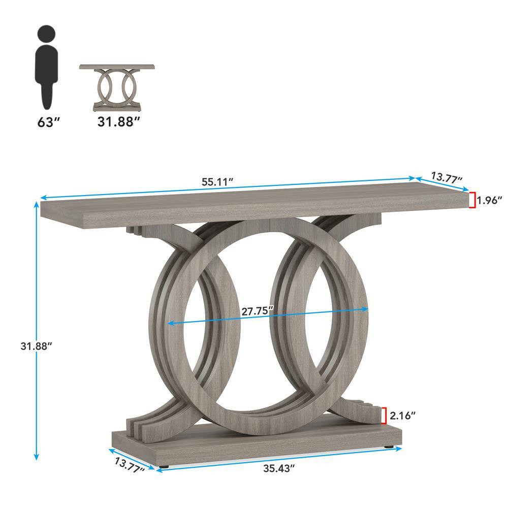 Gray 55" Geometric Base Wooden Console Table with Storage