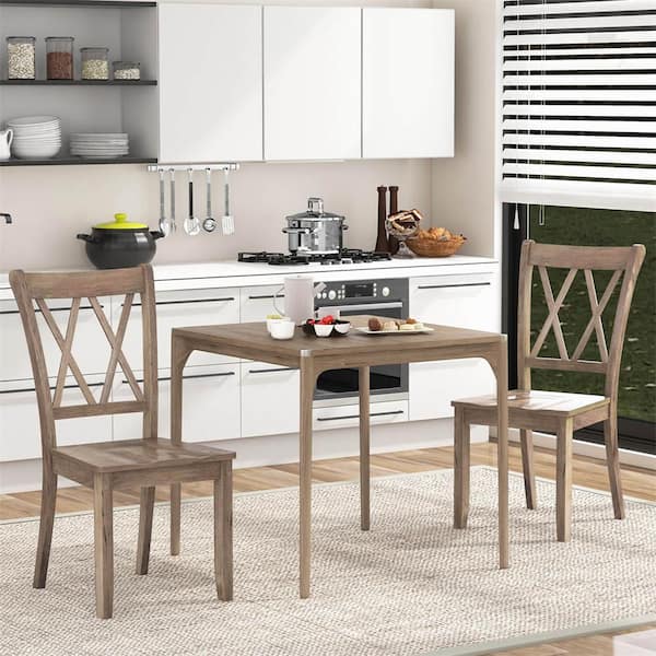 Costway Brown Wooden Dining Chairs with Ergonomic Seat Rubber Wood Frame and High Backrest(Set of 2 )