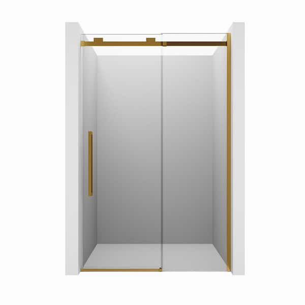 48in. W x 76in. H Sliding Frameless Shower Door in Brushed Gold Finish with Clear 10mm Thickness Tempered Glass