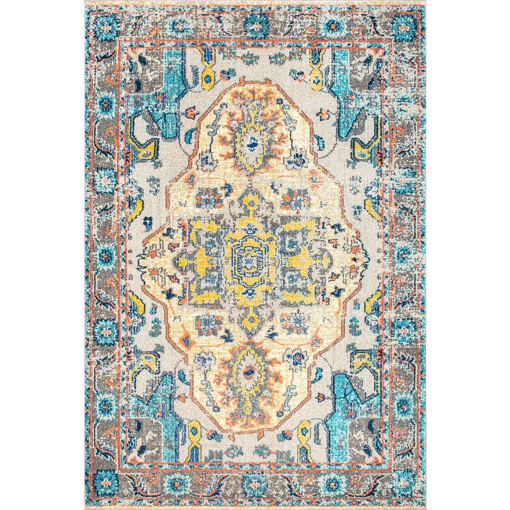 Reversible Gray Medallion 4' x 6' Easy-Care Synthetic Rug