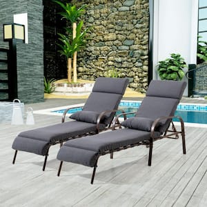 2-Piece Metal Outdoor Chaise Lounge with Dark Gray Cushions