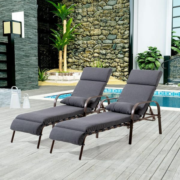 Pellebant 2-Piece Metal Outdoor Chaise Lounge with Dark Gray Cushions