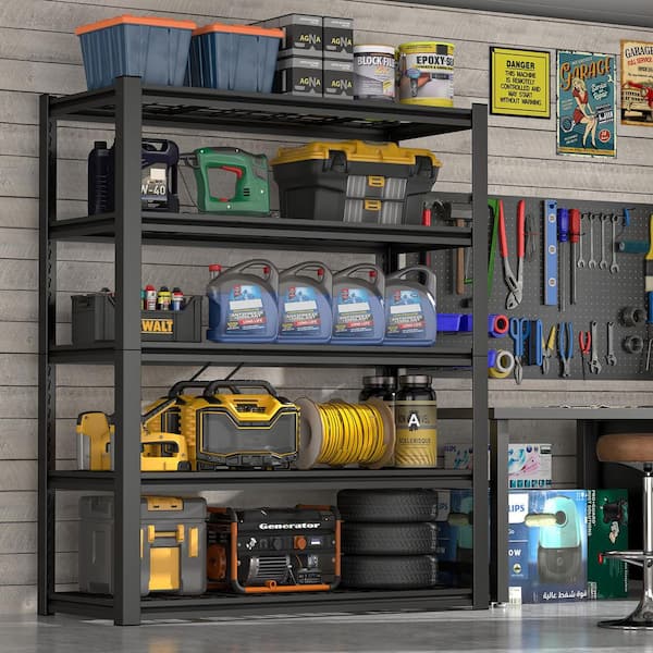 5-Tiers Heavy Duty Metal Adjustable Wire Garage Storage Shelving in Black (59 in. W x 72 in. H x 23.6 in. D)