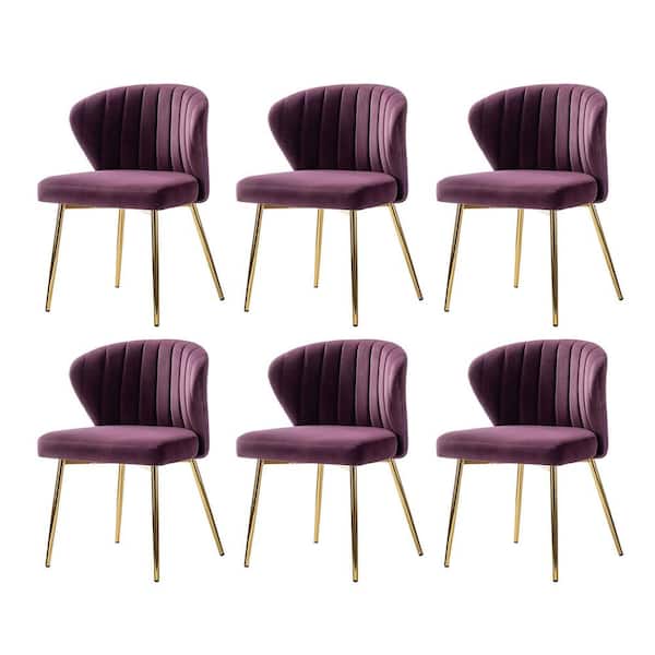 JAYDEN CREATION Olinto Purple Side Chair with Metal Legs Set of 6