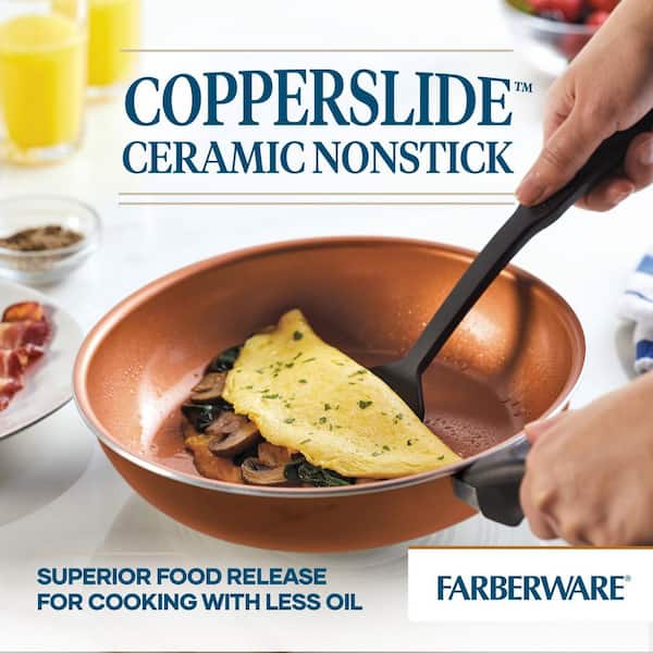 Farberware Glide Copper Ceramic Nonstick 12.5 Deep Skillet with Helper  Handle