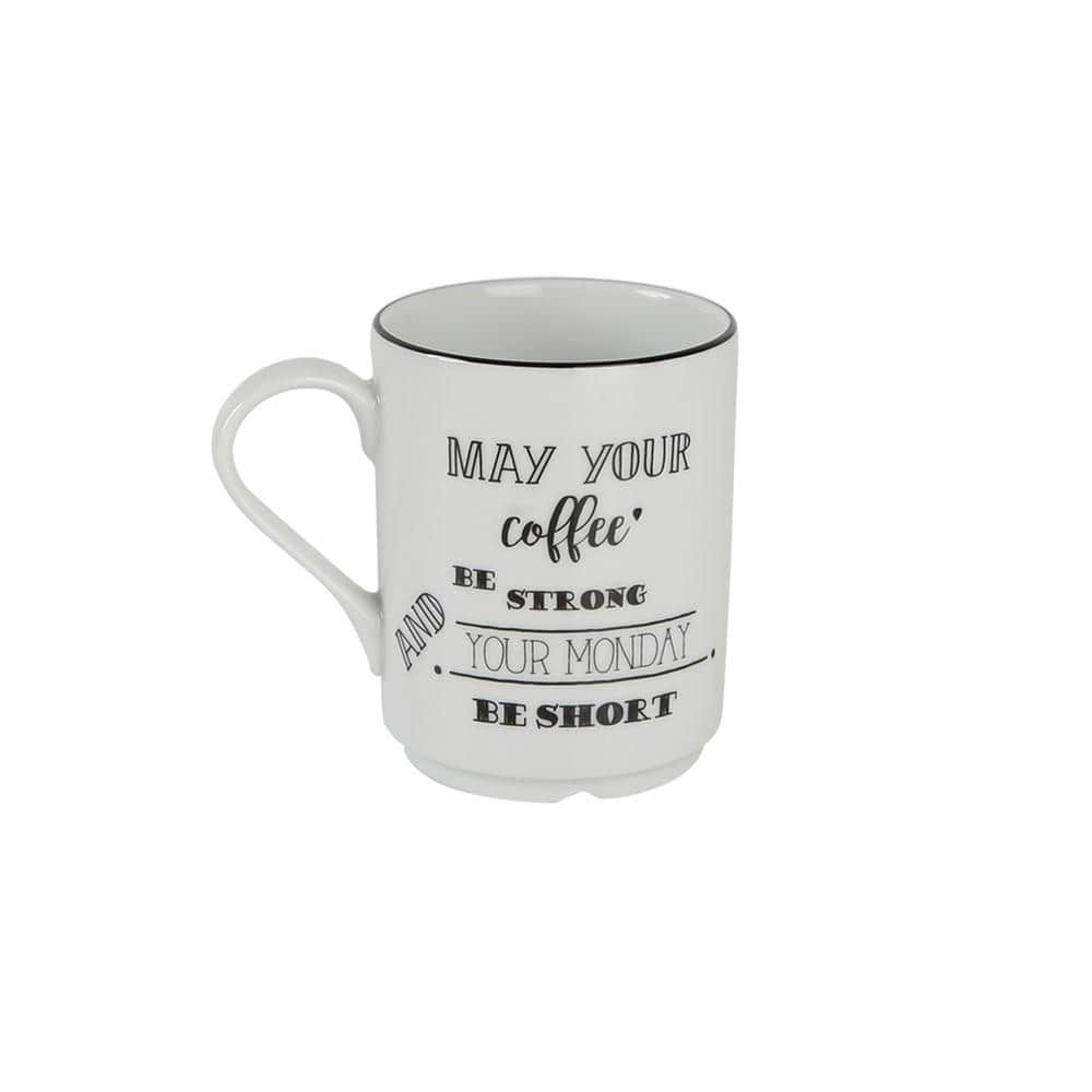 Be Happy White Ceramic 4-Piece Mug Set