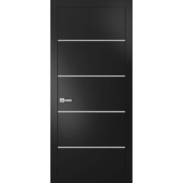 Sartodoors 210 30 in. x 96 in. Right-Hand/Inswing Solid Black Matte Single Prehung Interior Door with Hardware