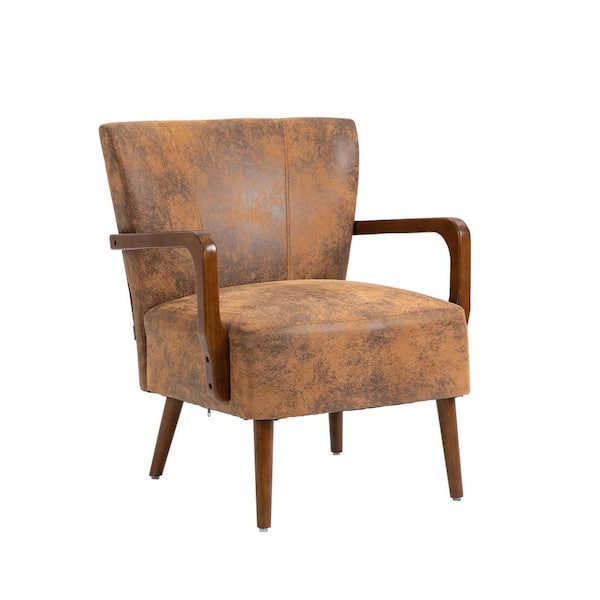 HOMEFUN Modern Coffee Microfiber Wood Frame Accent Chair