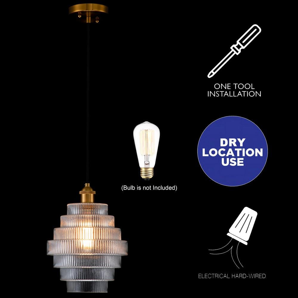 Mini Striped Glass & Antique Brass Hanging Pendant Light