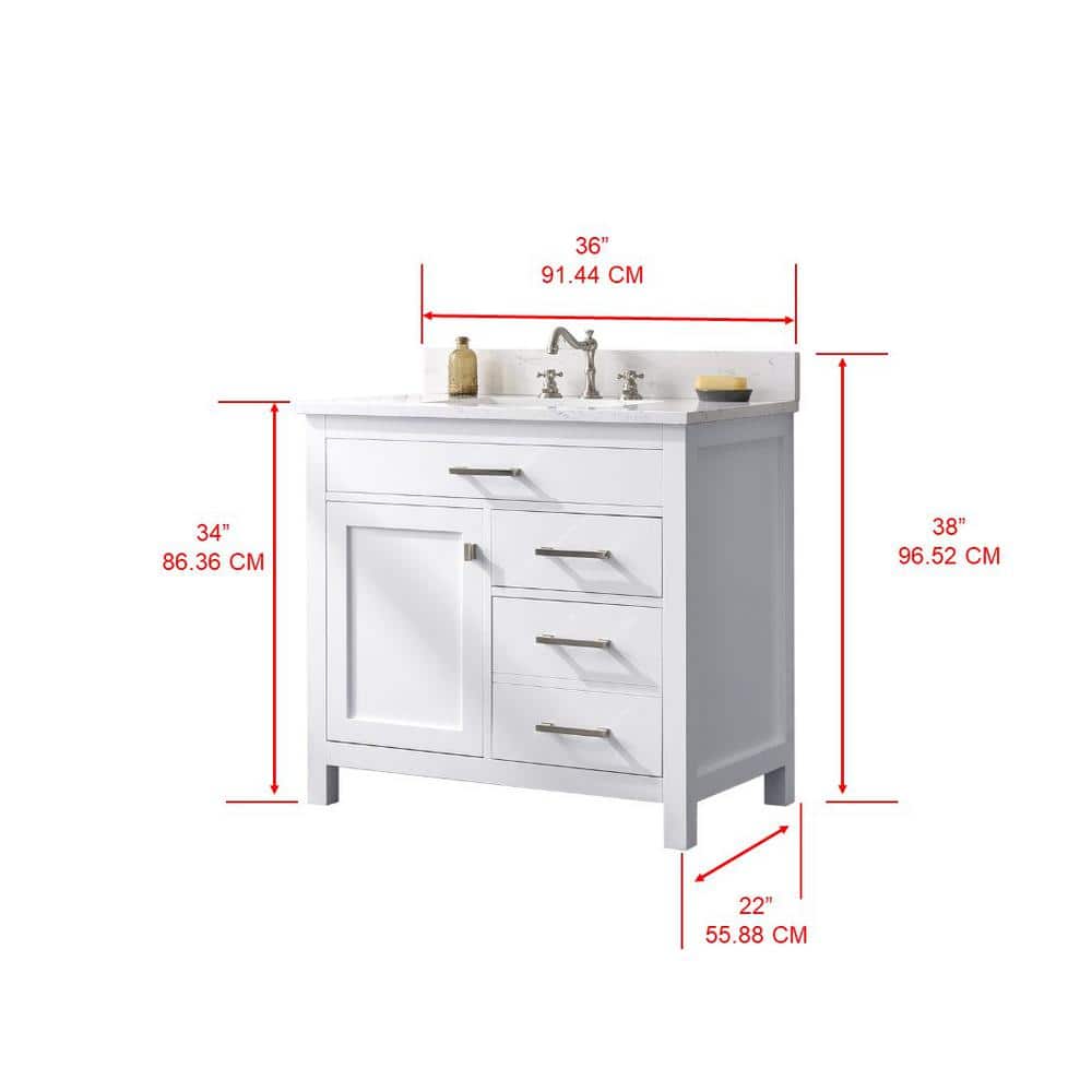 Jasper 36" White Freestanding Vanity with Carrara Stone Top