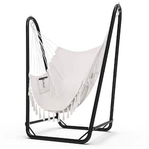 Unique U-Shaped 2.83 ft. Free Standing Chair Hammock with Stand in White