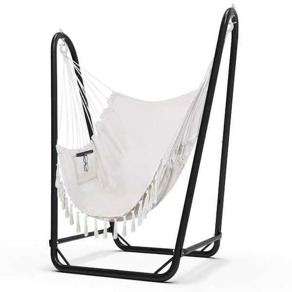 Afoxsos Unique U-Shaped 2.83 ft. Free Standing Chair Hammock with Stand in White