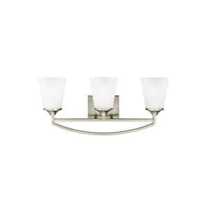 Hanford 23 in. 3-Light Brushed Nickel Modern Transitional Wall Bathroom Vanity Light with Satin Glass Shades