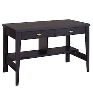 47 in. Rectangular Black/Espresso 2 Drawer Writing Desk with Built-In Storage