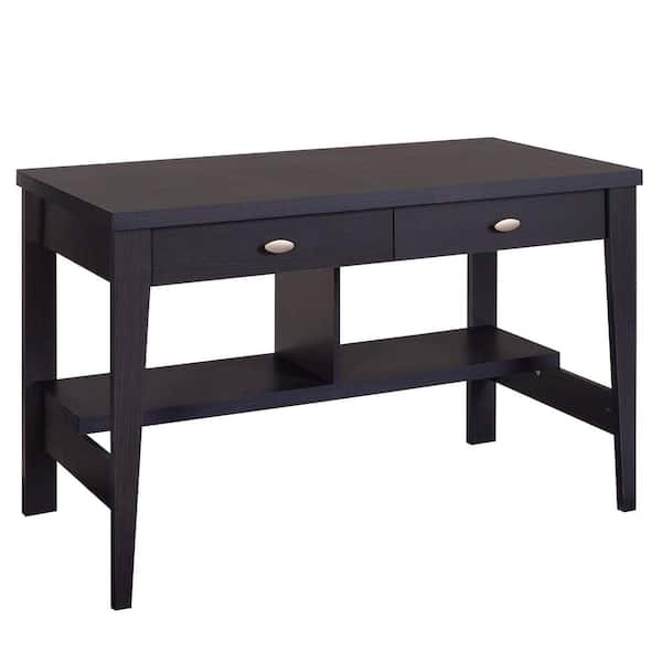 CorLiving 47 in. Rectangular Black/Espresso 2 Drawer Writing Desk with Built-In Storage