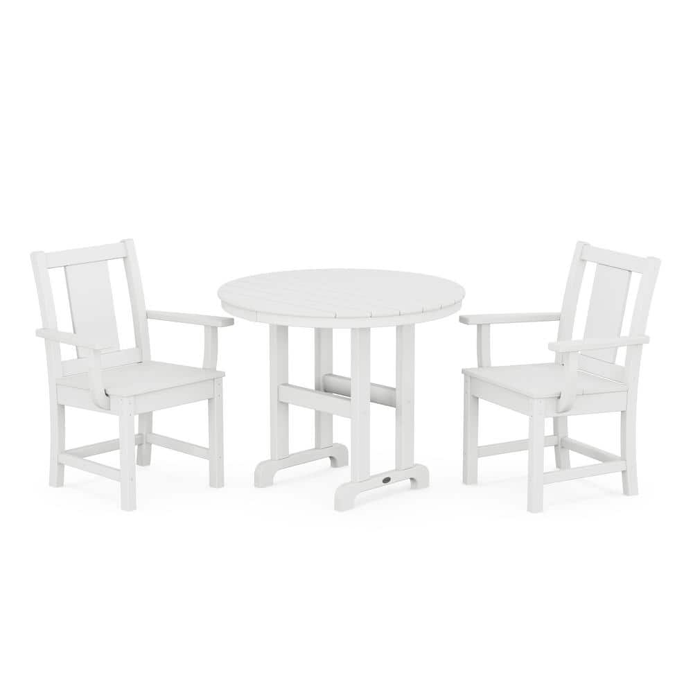 Prairie White 3-Piece Plastic Farmhouse Outdoor Bistro Set -  POLYWOOD, PWS2121-1-WH