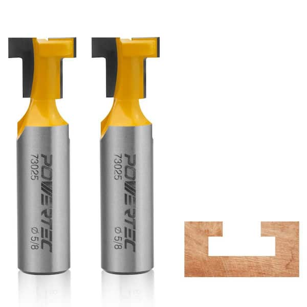 T-Slot / T-Track Router Bit Set (2-Piece) Carbide Tipped 1/2 in. Shank, 5/8 in. Dia. Fits 1/4 and 5/16 in. T-Track Bolts